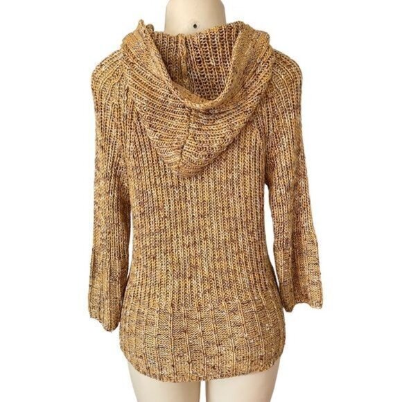 Vertigo Marled Tan Lagenlook Button Cardigan 3/4 Sleeve Pockets Hooded Sweater - Picture 3 of 7
